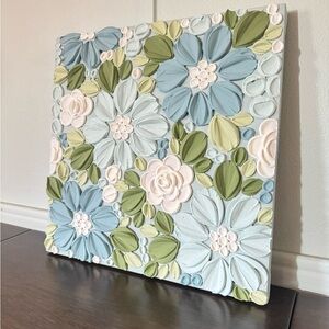 Handmade Floral Textured Wall Art in Blue and Green